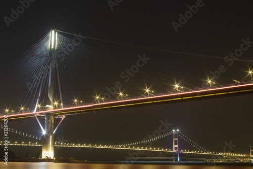 beautiful night scenes of Bridge in Hong Kong.