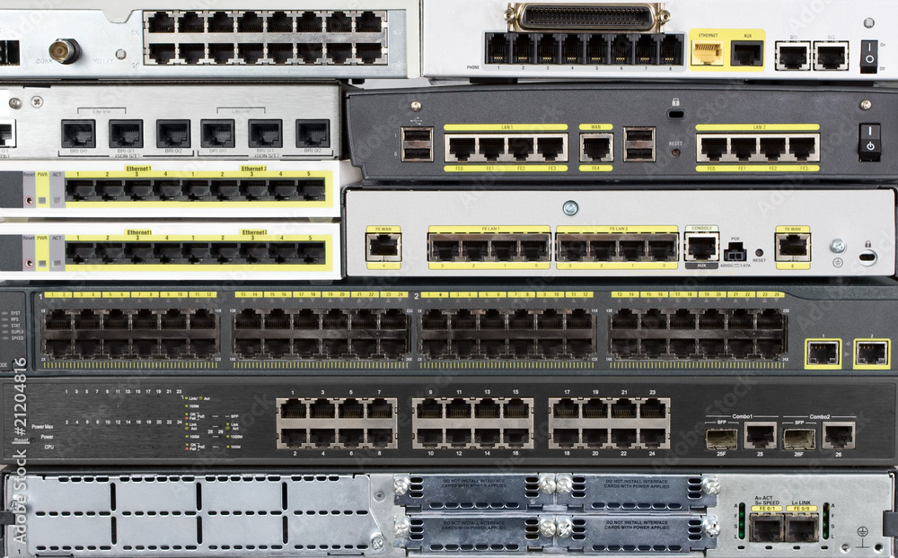Telecommunication equipment. Ethernet ports of router, switch Telecommunication equipment. Ethernet ports of router, switch