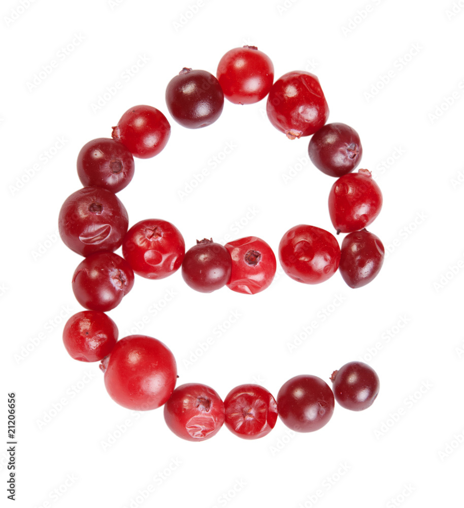 e letter made from cranberry e letter made from cranberry
