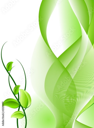Fresh leaves over green wavy background