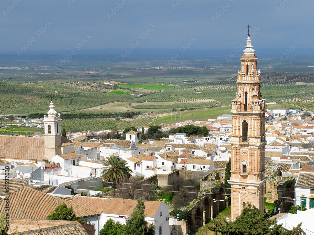 Aerial view of Estepa, Andalucia with the tower of Victory Aerial view of Estepa, Andalucia with the tower of Victory