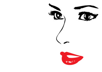 Papier peint photo Rouge, noir, blanc Portrait féminin au visage gracieux  © Peter Kögler
