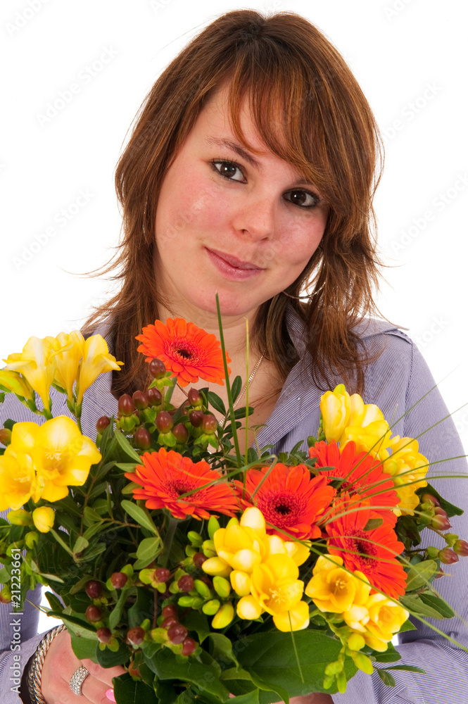 Girl with colorful bouquet Girl with colorful bouquet