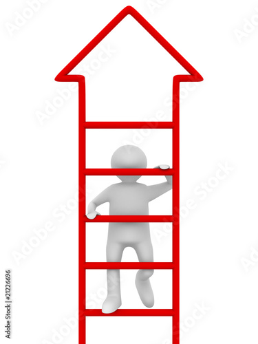 man walks upstairs on white background. Isolated 3D image