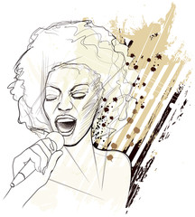 Handdoek met foto Muziekband jazz singer on grunge background  © Isaxar