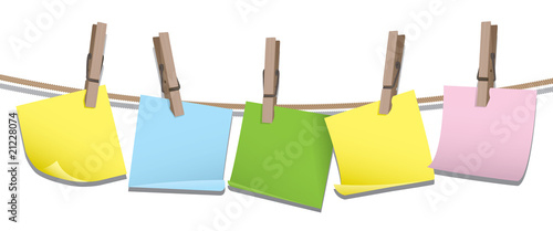 Memo notes hanging on a line