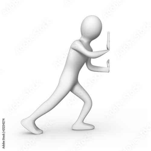 Personnage 3d poussant un objet imaginaire