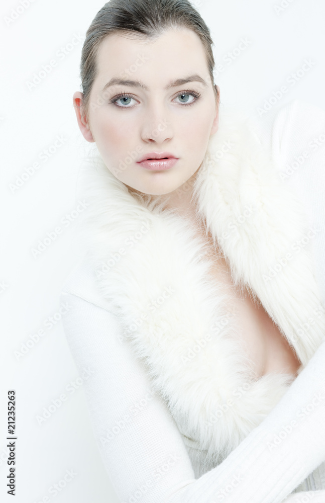 portrait of young woman wearing white sweater portrait of young woman wearing white sweater