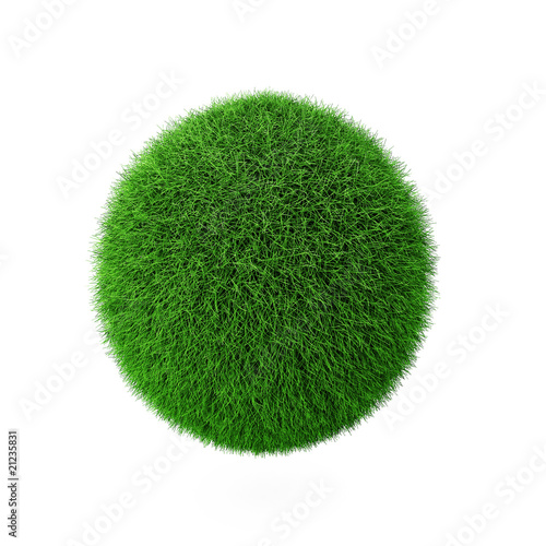 3d render of green grass ball on white