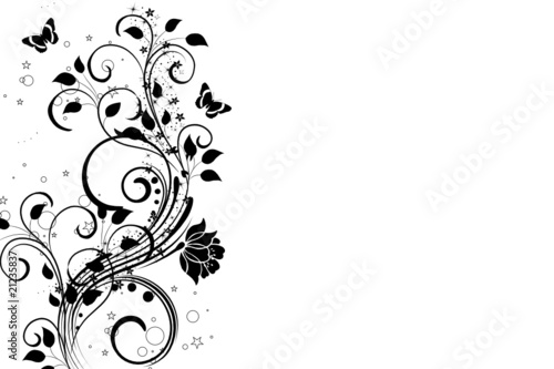 floral noir papillons