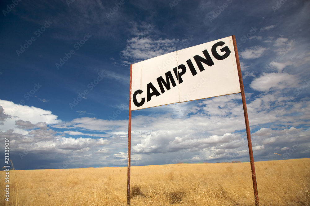 Camping signboard in the de desert of Namibia Stock Photo | Adobe Stock