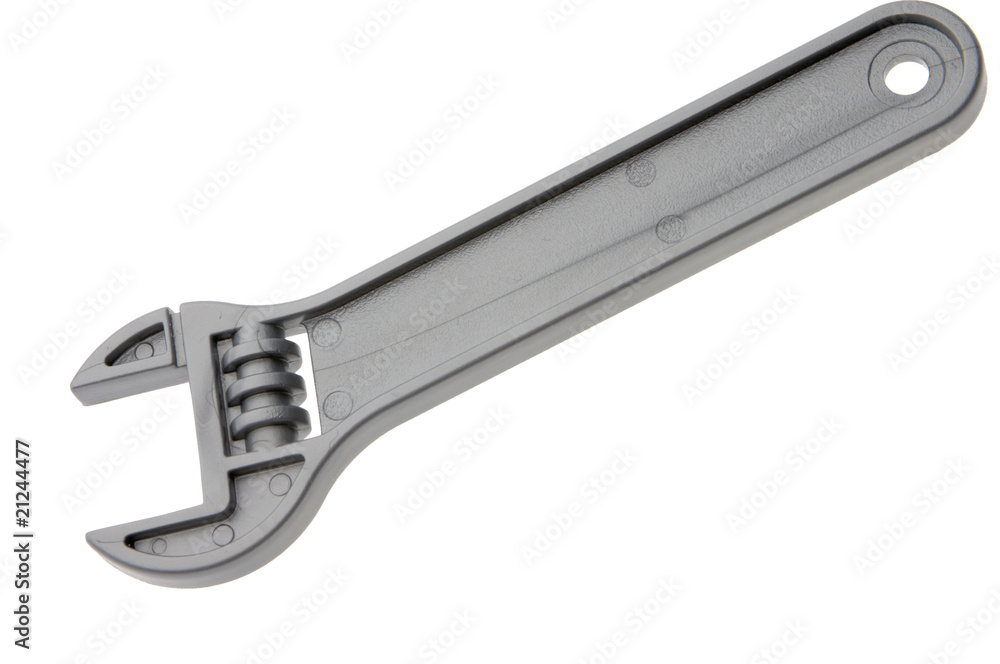 plastic toy adjustable spanner isolated o n white plastic toy adjustable spanner isolated o n white