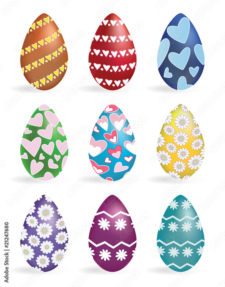 Set of painted Easter eggs isolated on white vector illustration
