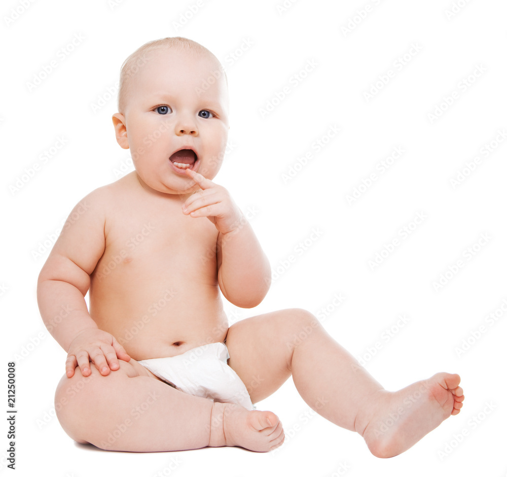 Little boy in diapers isolated on white Little boy in diapers isolated on white