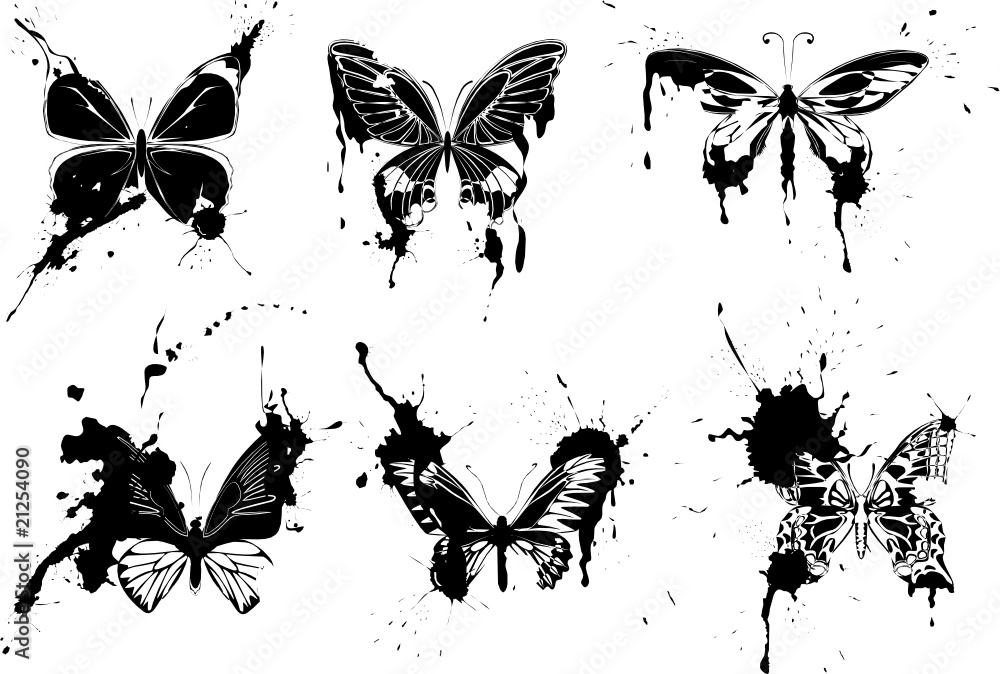 Naklejka zestaw grunge monochromatycznych motyli