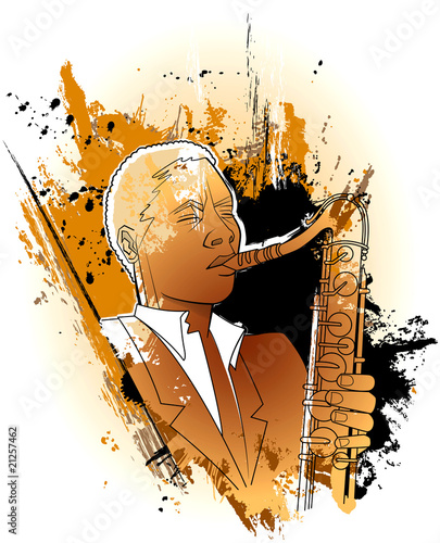 saxophonist on a grunge background
