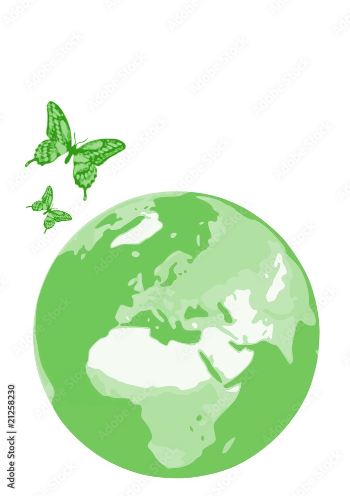 Erde mit Schmetterlingen - grün