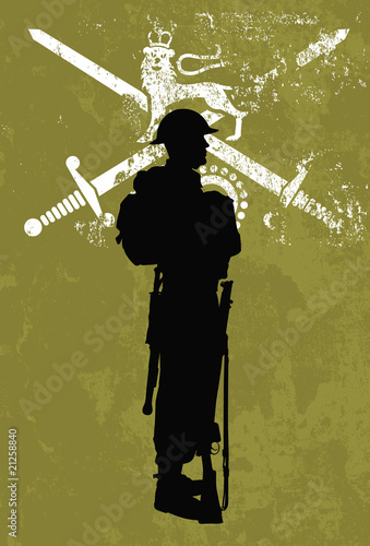 Silhouette of a British soldier wearing full military uniform