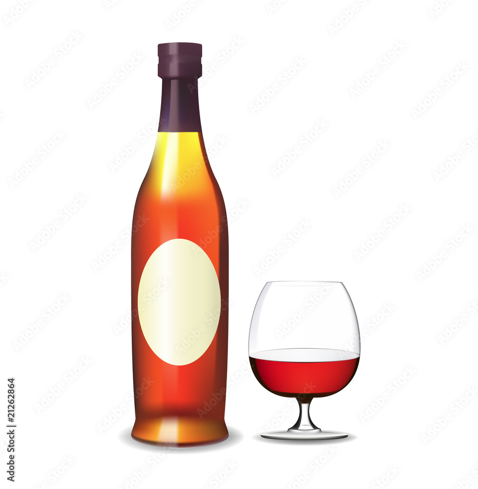 Cognac bottle and glass. Vector. Cognac bottle and glass. Vector.