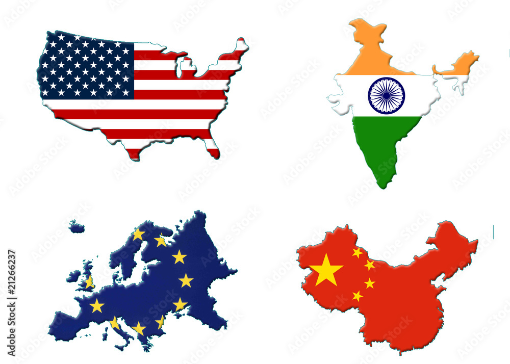 Obraz premium map flag usa europe india china