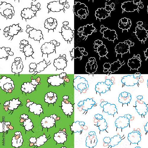 Set of seamlesses with cute sheeps