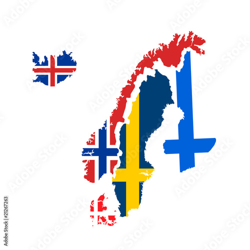 scandinavia flags and maps vector photo