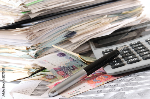 Messy desk. Accounting and tax.