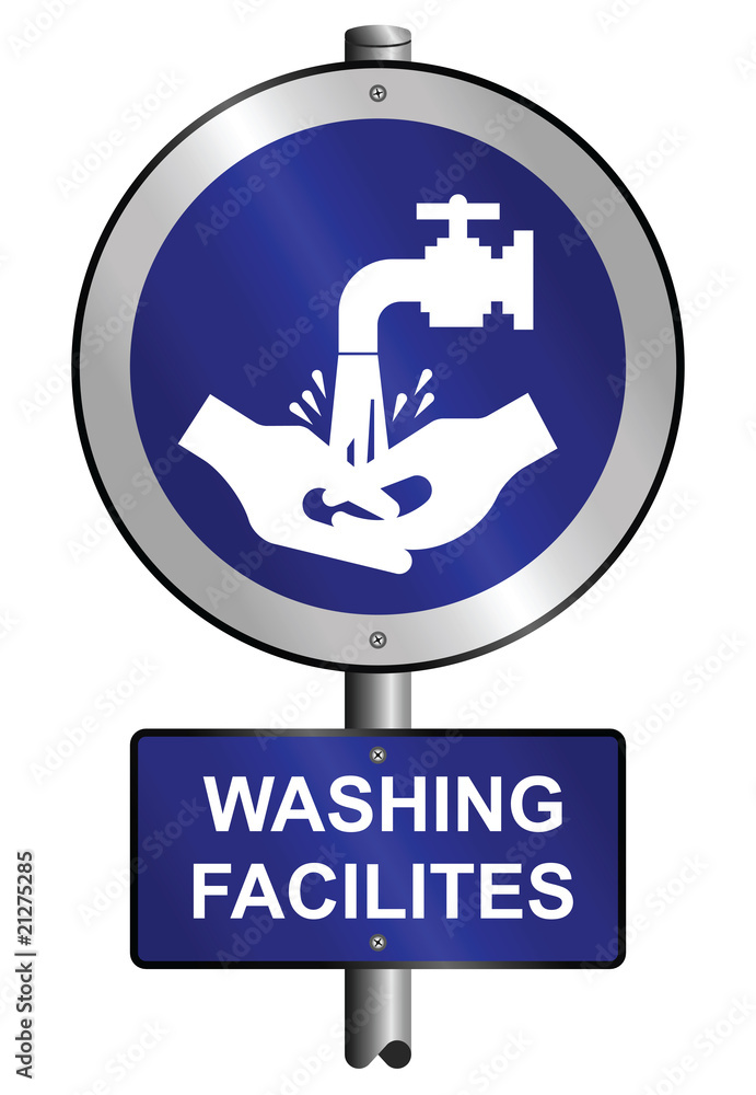 Washing facilities graphic and text signs mounted on post Washing facilities graphic and text signs mounted on post