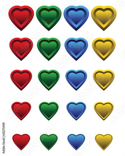 A set of colorful hearts