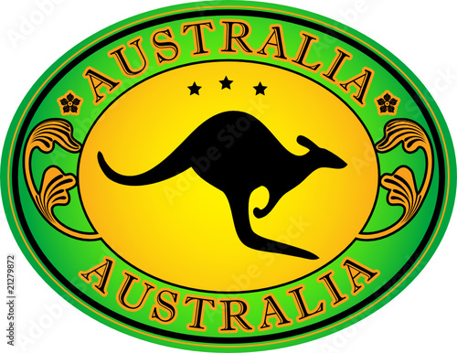 Green yellow label with words Australia, vector illustration