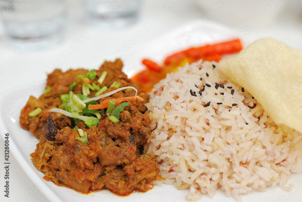 Malay vegetarian rendang chicken or mutton rice Malay vegetarian rendang chicken or mutton rice