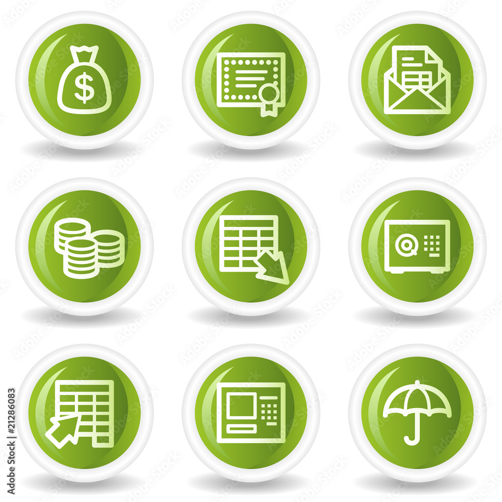 Banking web icons, green circle buttons Banking web icons, green circle buttons