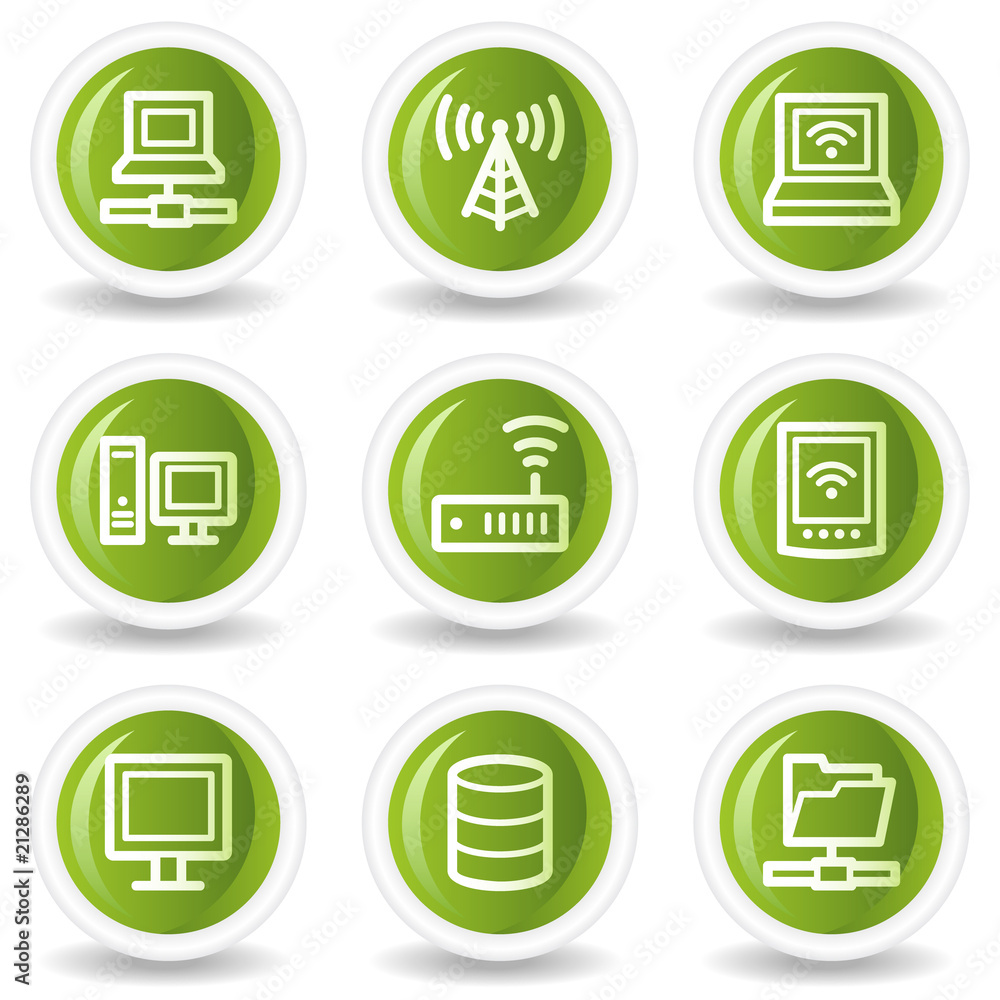 Network web icons, green circle buttons Network web icons, green circle buttons