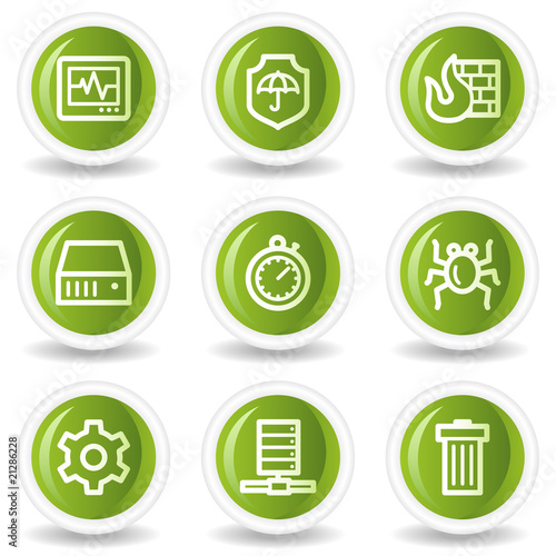 Internet security web icons set 1, green circle buttons