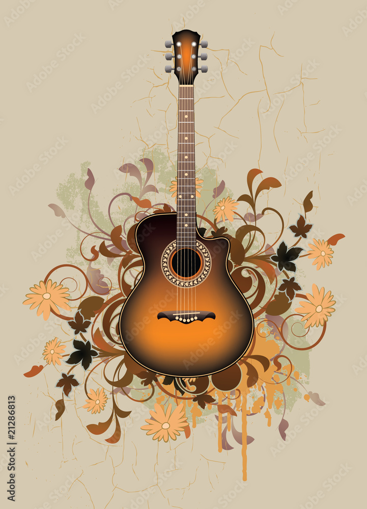 Obraz premium Dirty abstract with orange acoustic guitar
