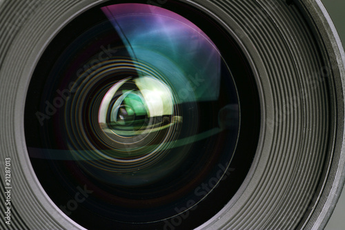 Macro shot of a camera lens with copy space