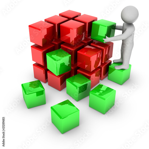 3d man with red and green blocks