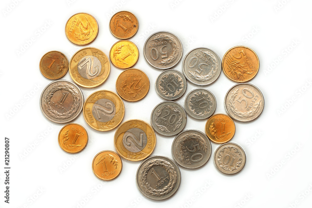 Polish zloty coins isolated on white background Polish zloty coins isolated on white background