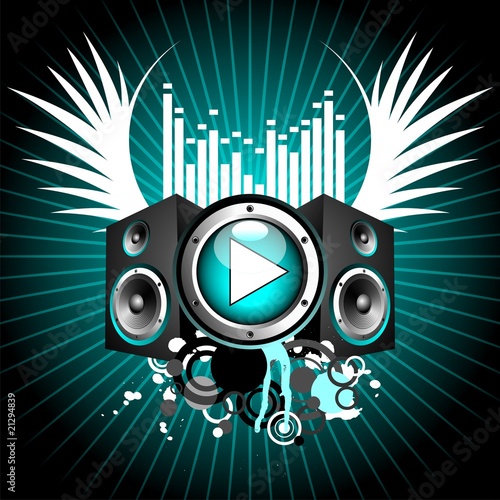 vector illustration for musical theme with speakers and wings
