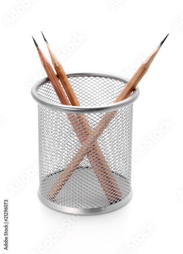 Pencil holder with pencils on white photo