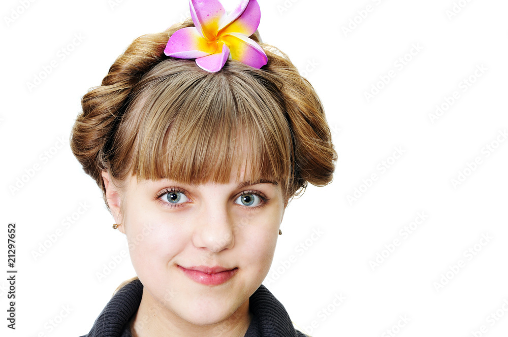 Naklejka premium teen girl with funny hairstyle