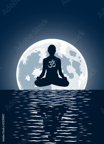 Vector yoga over moon background