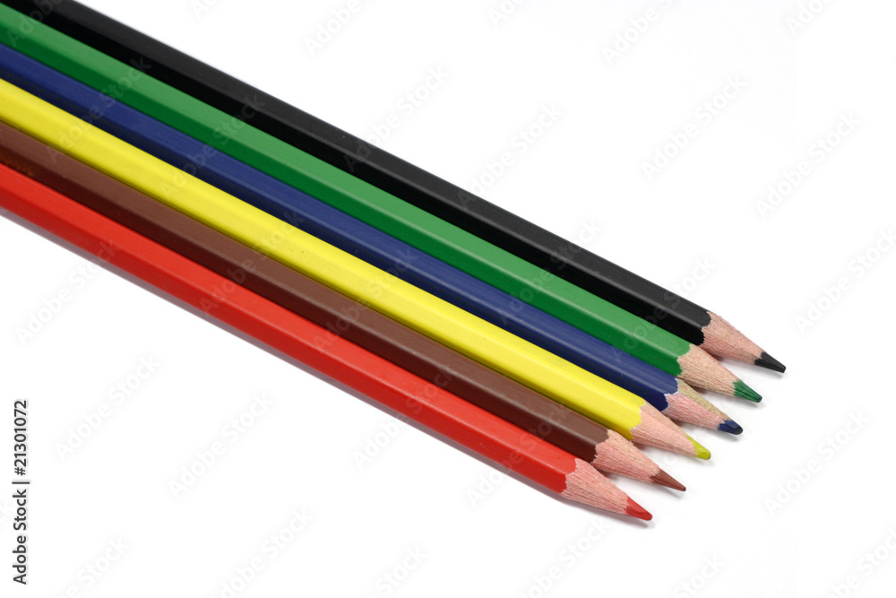 Six color pencils isolated on white