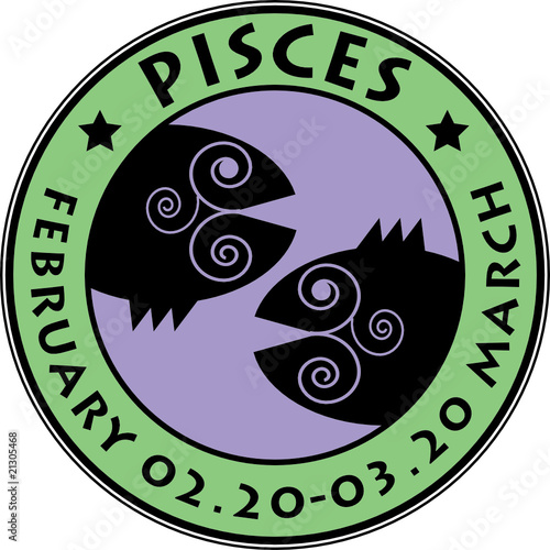 Pisces zodiac stamp, vector illustration