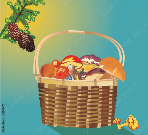 full basket of mushrooms illustration