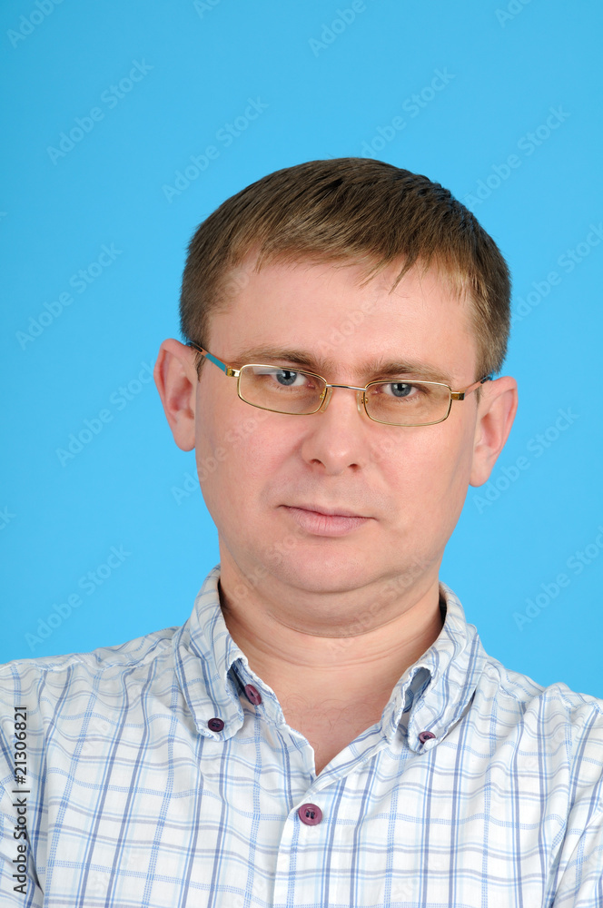 man on blue background