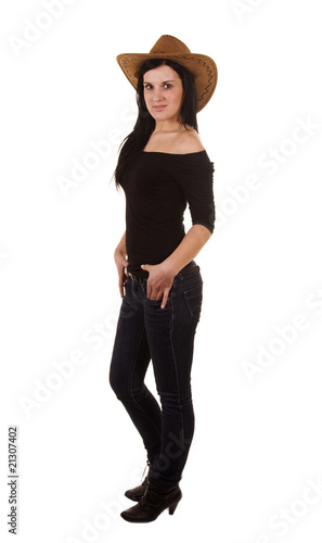 beautiful black hair young woman on white