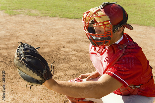Murais de parede baseball catcher crouching on baseball field