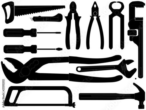 hand tools silhouettes over white