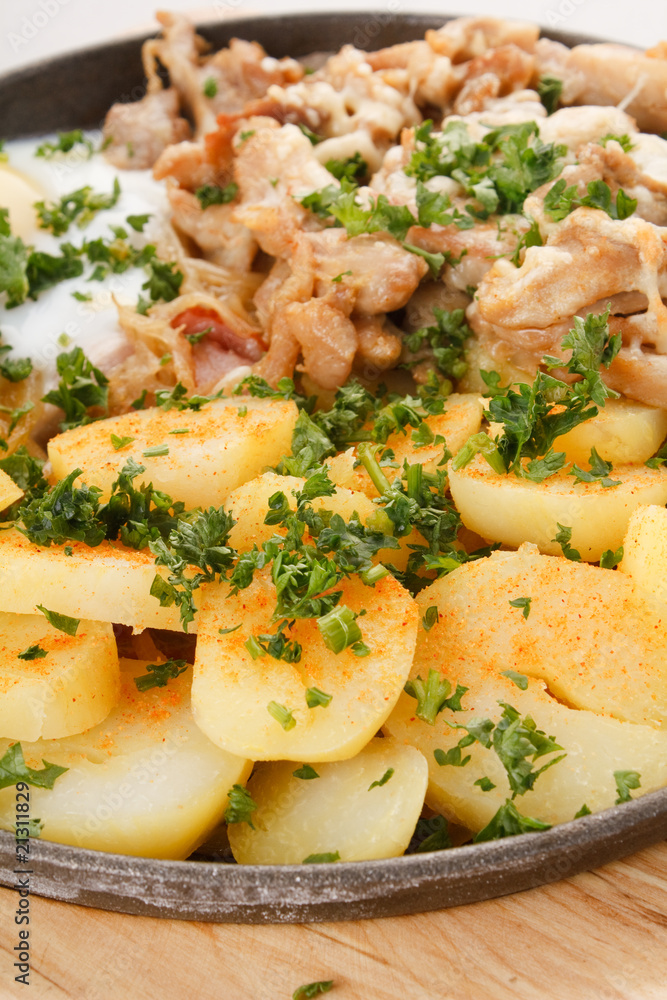 Meat plate with potatoes. Meat plate with potatoes.